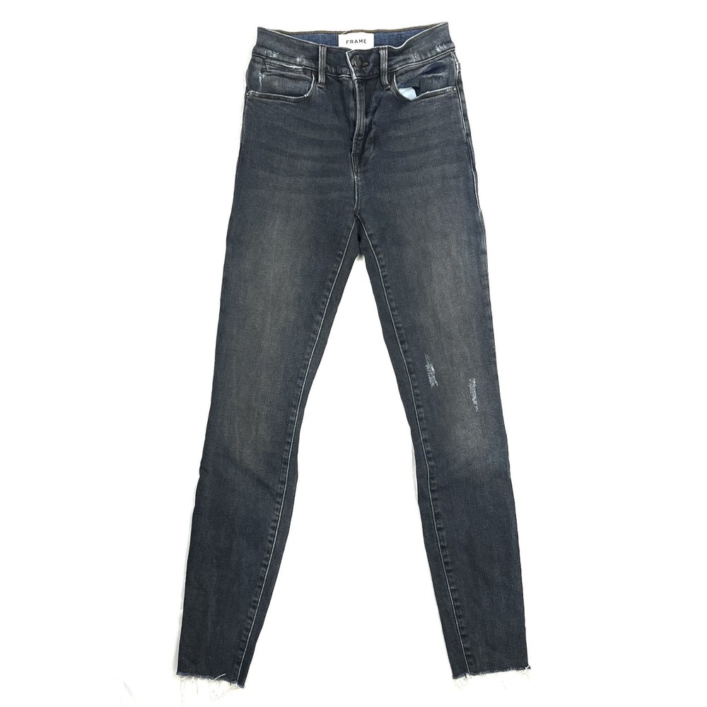 FRAME Le High Skinny Women 24 Carmen Rip High Rise Distressed Raw Hem Jeans Blue